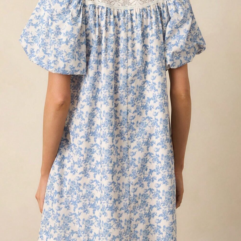 Blue Cute Women's Casual Floral Mini Dress - Picture 2 of 5